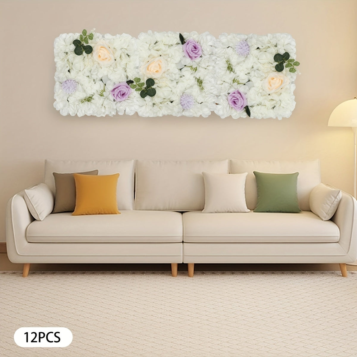 Set of 12 Faux Flower Panels, Ideal for Background Decor Featuring White, Green, And Purple Dahlias, Roses, Chrysanthemums, And Hydrangeas. Perfect for Valentine'S Day And New Year Celebrations