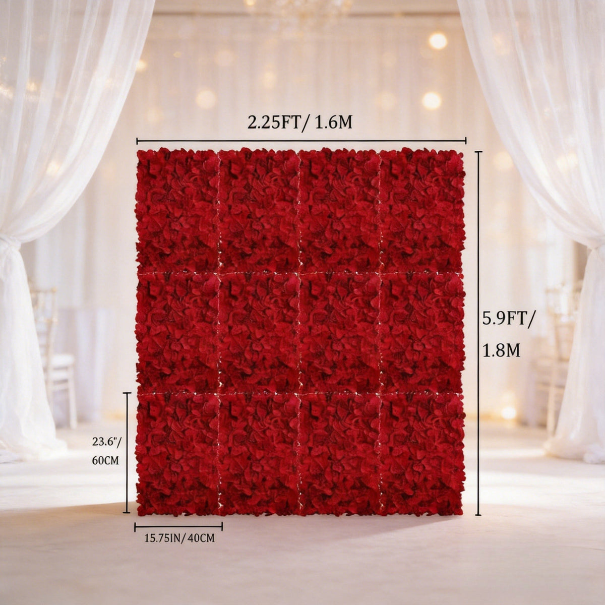 12pcs Flower Wall Panel Backdrop- 24 X 16 Inch Red Wall Decor Artificial Hydrangea Floral Panels for Wedding Party Baby Bridal Shower Christmas Wall Decor- 3D Fake Flower Backdrop Decoration
