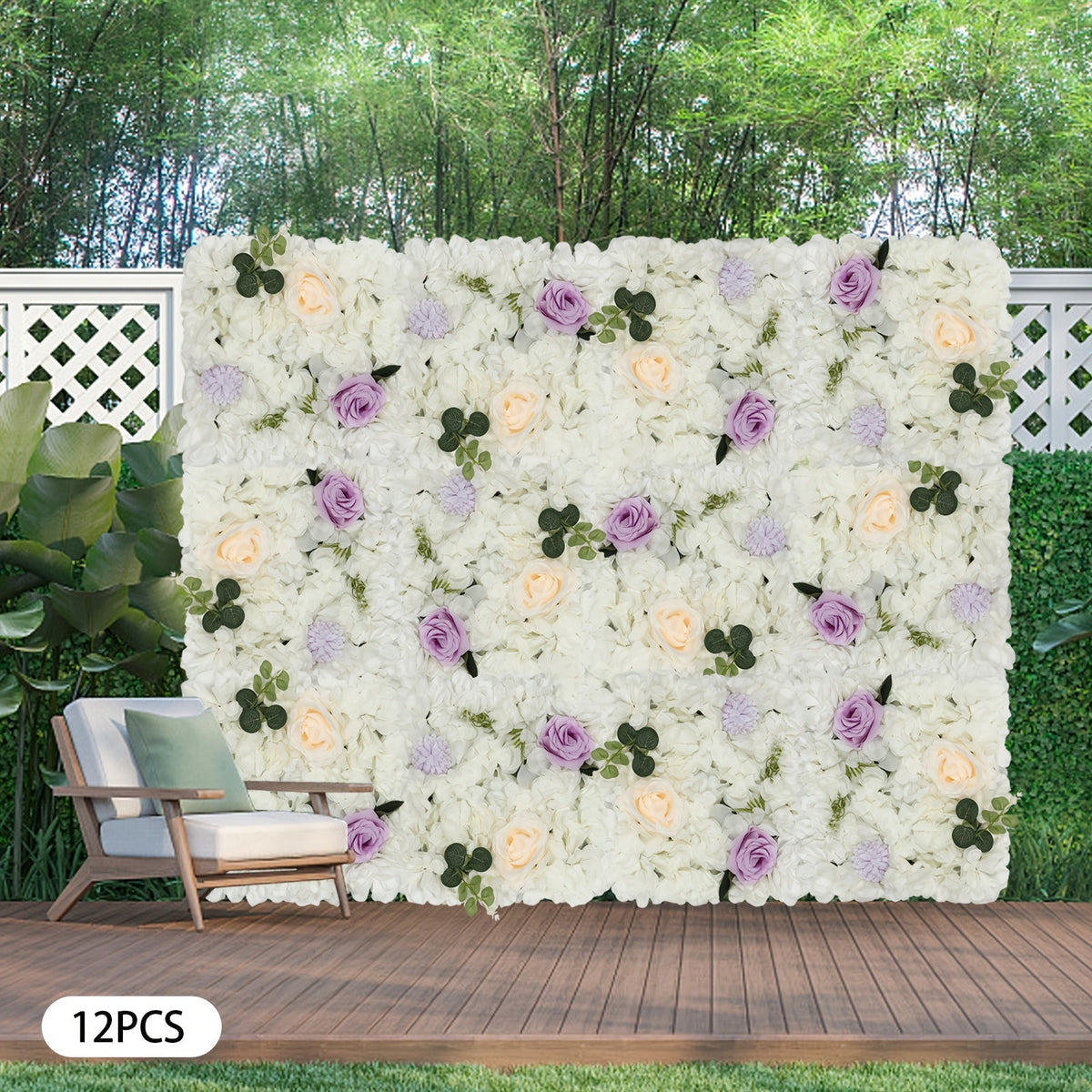 Set of 12 Faux Flower Panels, Ideal for Background Decor Featuring White, Green, And Purple Dahlias, Roses, Chrysanthemums, And Hydrangeas. Perfect for Valentine'S Day And New Year Celebrations