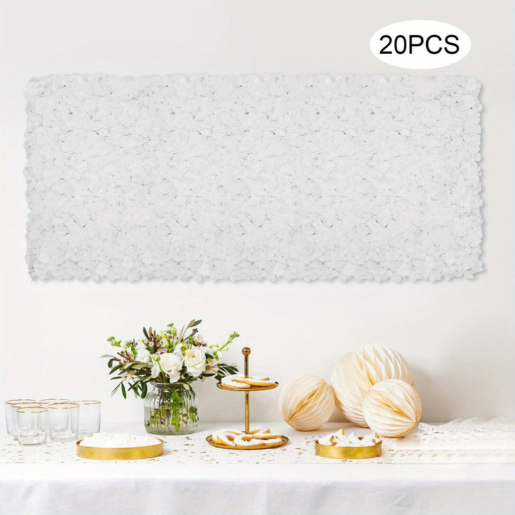 20Pcs Flower Panel Artificial Flower Wall Panel White Flower Backdrop Wall Decor