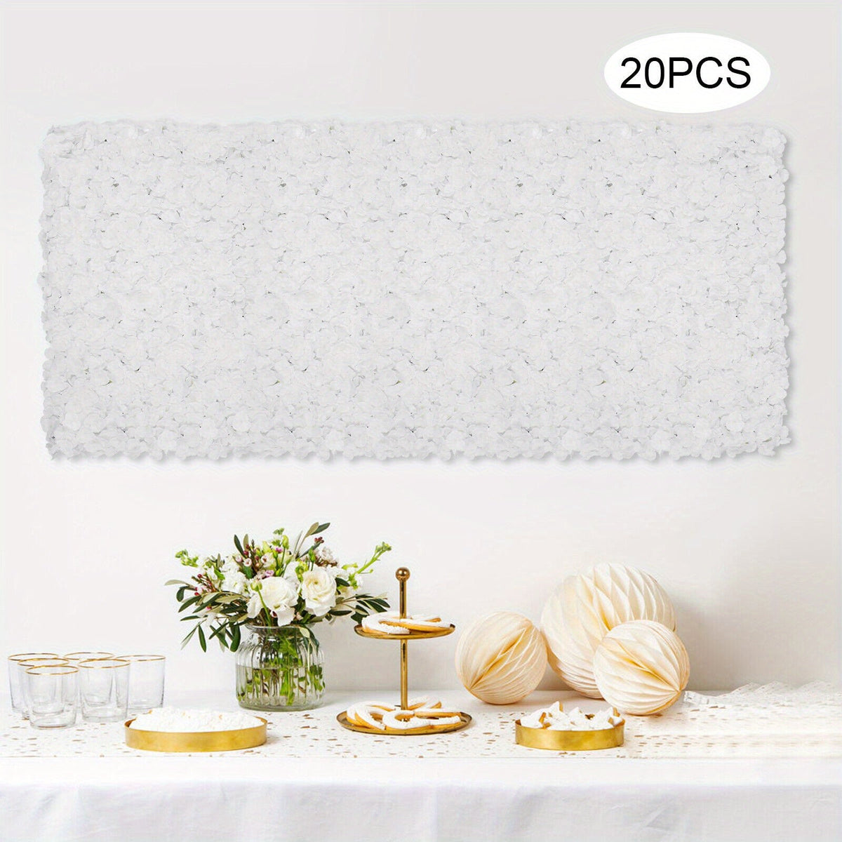 20Pcs Flower Panel Artificial Flower Wall Panel White Flower Backdrop Wall Decor