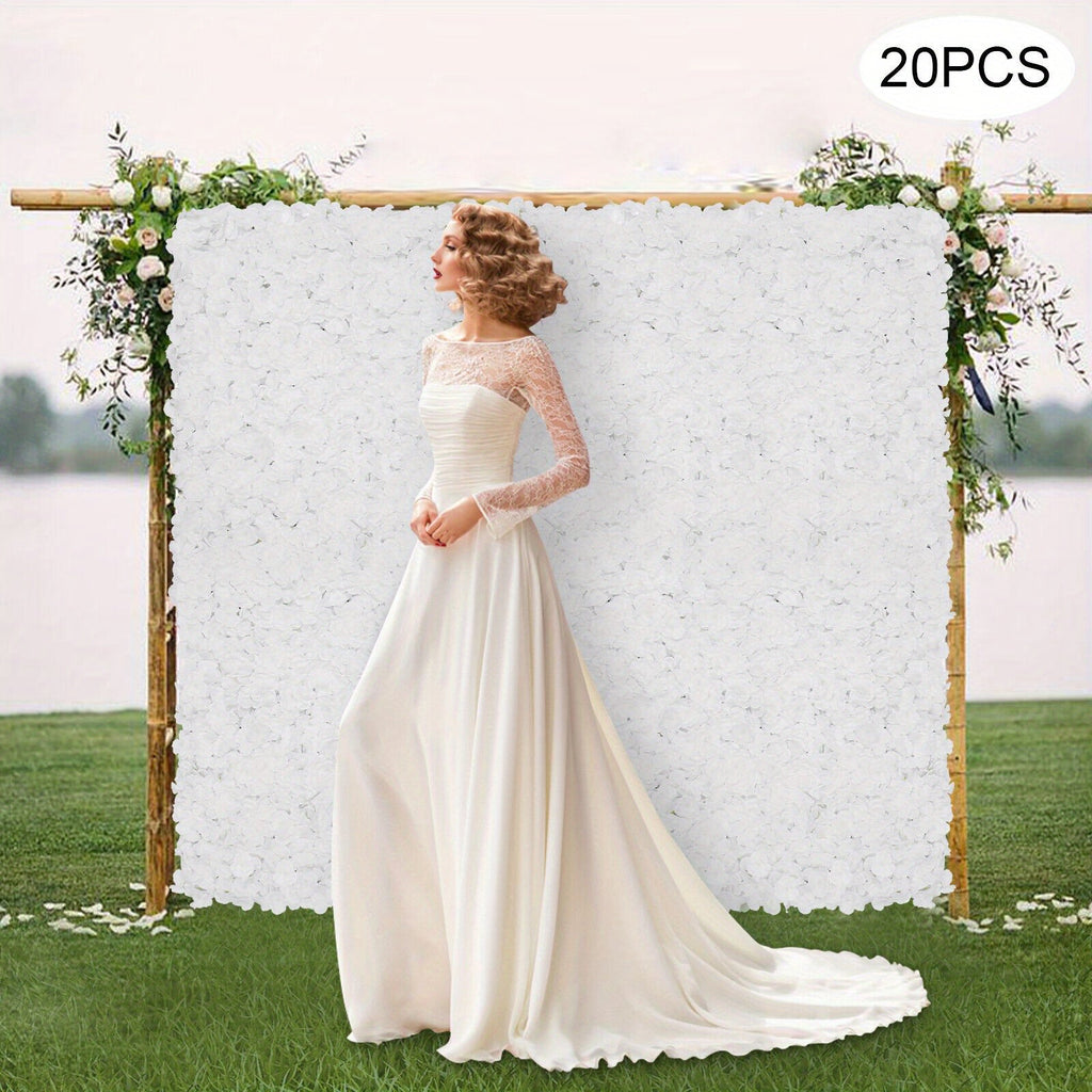 20Pcs Flower Panel Artificial Flower Wall Panel White Flower Backdrop Wall Decor