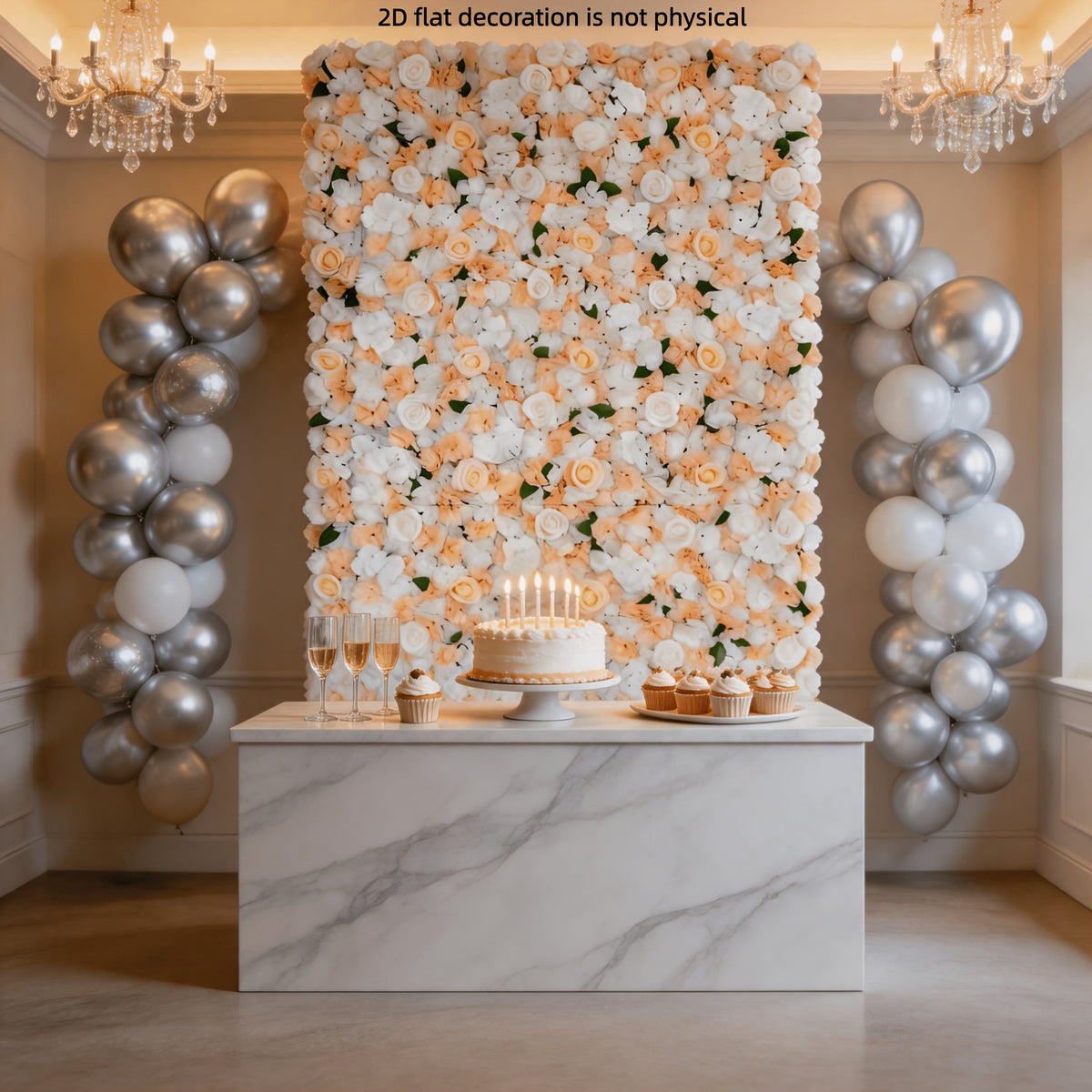 2D Flat, [2D Flat] 24/12/36-Pack 15X15" Champagne White Artificial Flower Wall Backdrop, Rose Panels, Snapping Floral Wall Tiles for Large Wedding Arch Ceremony Stage Backdrop Bridal Shower Decoration