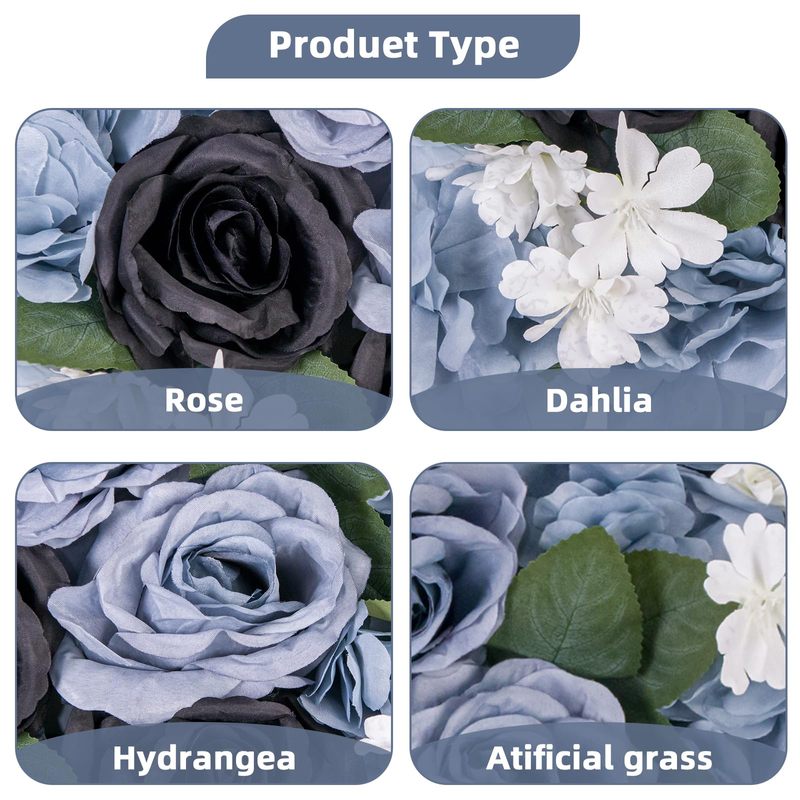 12-Pack Blue Artificial Silk Rose Flower Wall Panels, 15x15 Inch Drative Backdrop for Weddings, Parties, and Event Celebrations