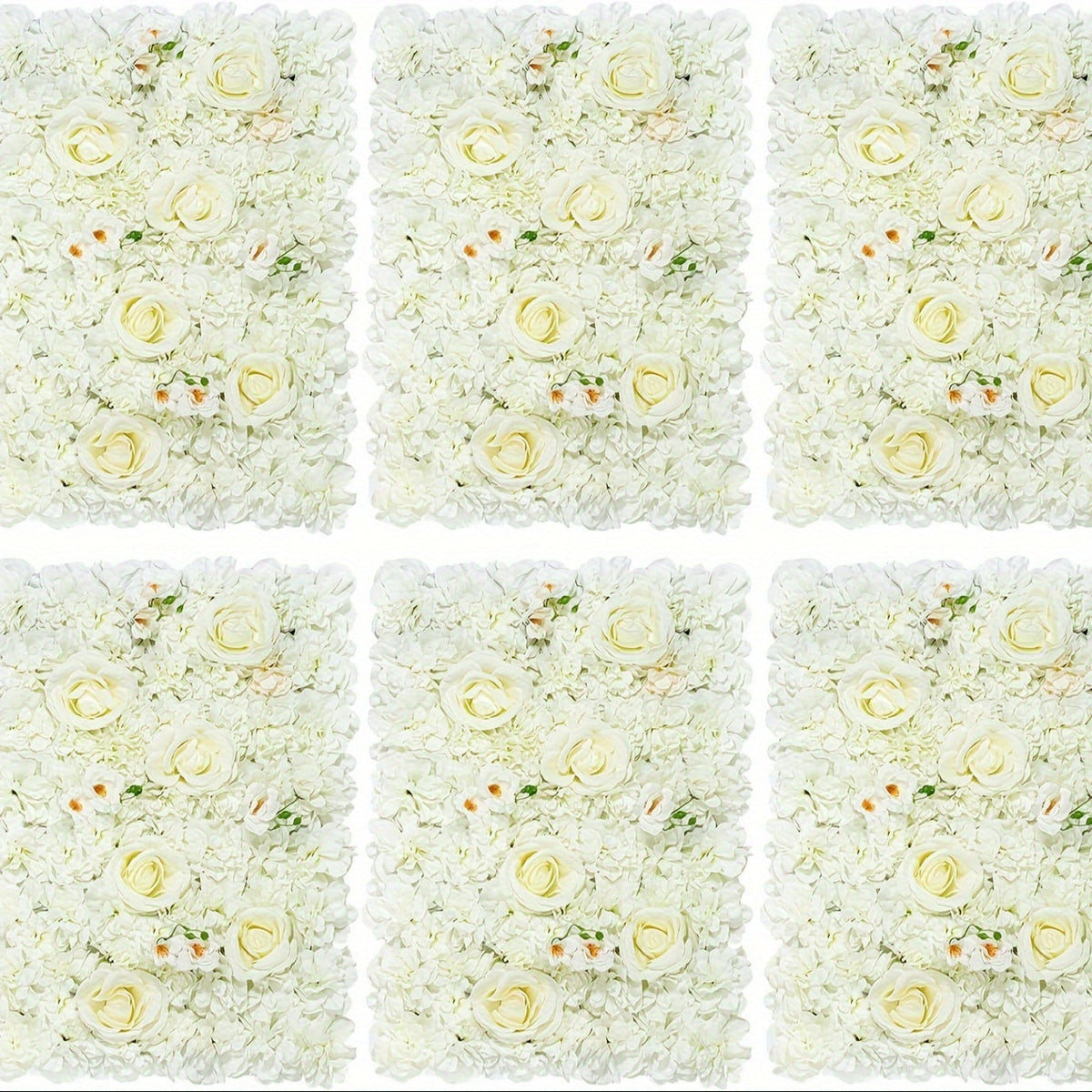 6pcs Artificial White Roses Wall Decor, 15x15 Inch Polyester Flower Panels Backdrops for Wedding, Bridal Shower, Birthday, Anniversary, Seasonal Events - No Electricity Needed, Featherless