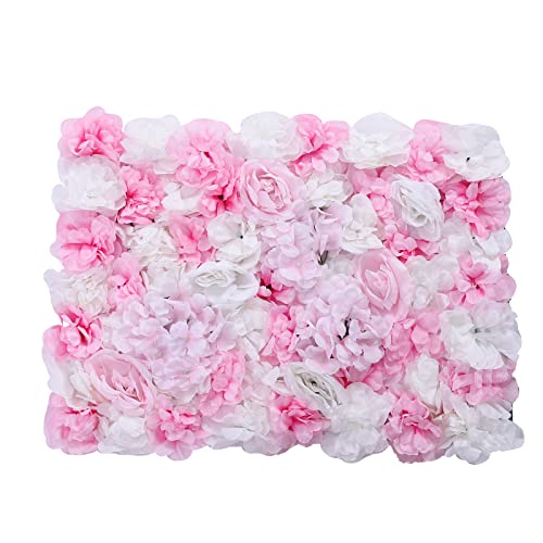 DNYSYSJ Flower Wall 12PCS 23.62"" x 15.75"" x 0.79"" Lifelike Pink & White Hydrangea Artificial Flowers Panel Silk Fabric Floral Wall Mat Rose Flower Wall Backdrop Decors, VUIFGBP4HRP04 - Pastel Pink / 6 pieces