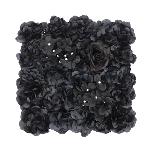 DNYSYSJ Flower Wall 12PCS 23.62"" x 15.75"" x 0.79"" Lifelike Pink & White Hydrangea Artificial Flowers Panel Silk Fabric Floral Wall Mat Rose Flower Wall Backdrop Decors, VUIFGBP4HRP04 - Black Roses, 15x15in / 12 pieces