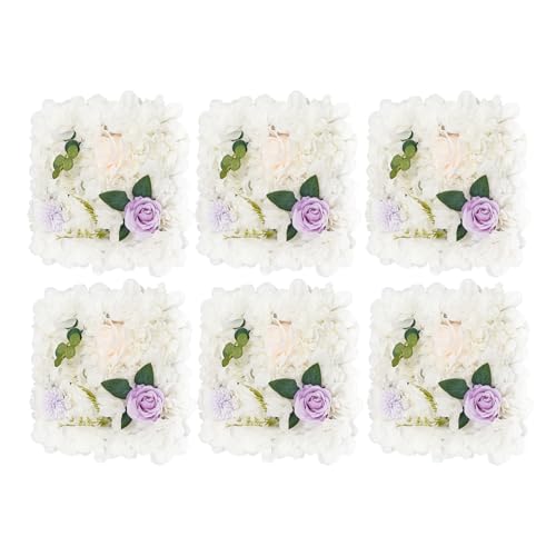 DNYSYSJ Flower Wall 12PCS 23.62"" x 15.75"" x 0.79"" Lifelike Pink & White Hydrangea Artificial Flowers Panel Silk Fabric Floral Wall Mat Rose Flower Wall Backdrop Decors, VUIFGBP4HRP04 - White Purple / 6 pieces
