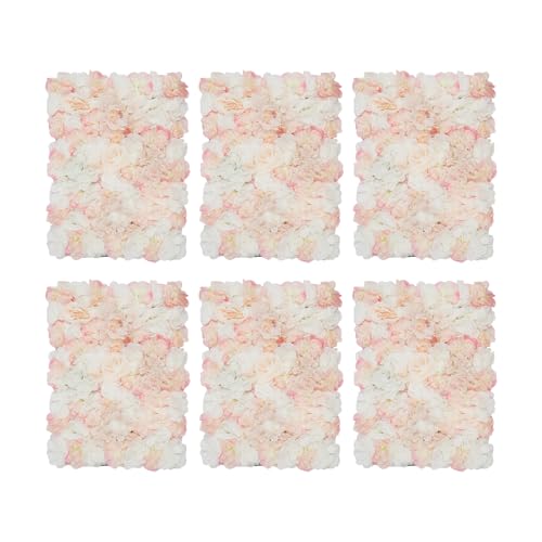 DNYSYSJ Flower Wall 12PCS 23.62"" x 15.75"" x 0.79"" Lifelike Pink & White Hydrangea Artificial Flowers Panel Silk Fabric Floral Wall Mat Rose Flower Wall Backdrop Decors, VUIFGBP4HRP04 - Champagne White / 6 pieces