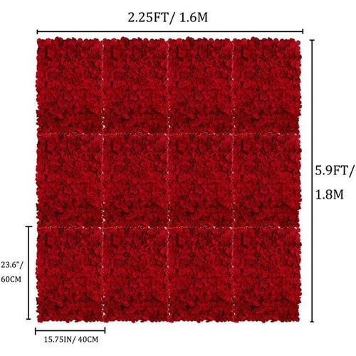 12pcs Flower Wall Panel Backdrop- 24 X 16 Inch Red Wall Decor Artificial Hydrangea Floral Panels for Wedding Party Baby Bridal Shower Christmas Wall Decor- 3D Fake Flower Backdrop Decoration