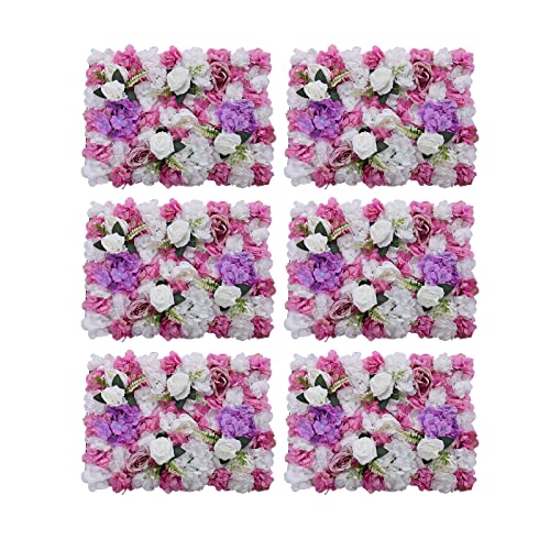 DNYSYSJ Flower Wall 12PCS 23.62"" x 15.75"" x 0.79"" Lifelike Pink & White Hydrangea Artificial Flowers Panel Silk Fabric Floral Wall Mat Rose Flower Wall Backdrop Decors, VUIFGBP4HRP04 - Purple White Greenery / 6 pieces
