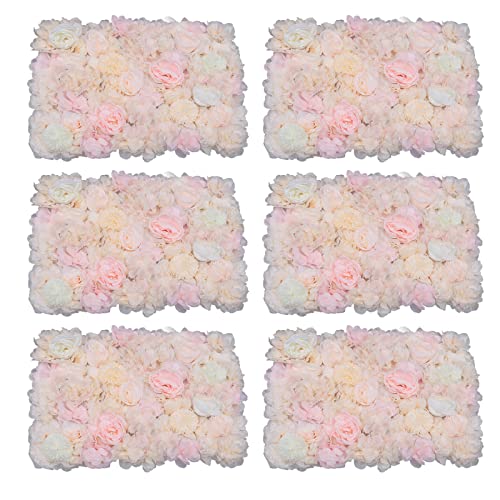 DNYSYSJ Flower Wall 12PCS 23.62"" x 15.75"" x 0.79"" Lifelike Pink & White Hydrangea Artificial Flowers Panel Silk Fabric Floral Wall Mat Rose Flower Wall Backdrop Decors, VUIFGBP4HRP04 - Candy Champagne / 6 pieces