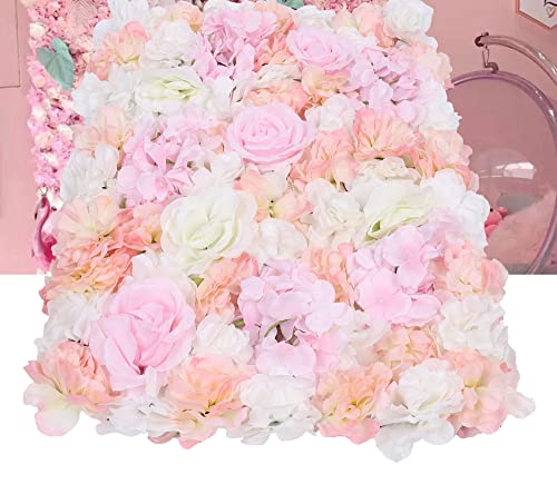 DNYSYSJ Flower Wall 12PCS 23.62"" x 15.75"" x 0.79"" Lifelike Pink & White Hydrangea Artificial Flowers Panel Silk Fabric Floral Wall Mat Rose Flower Wall Backdrop Decors, VUIFGBP4HRP04 - Champagne Pink White / 4 pieces