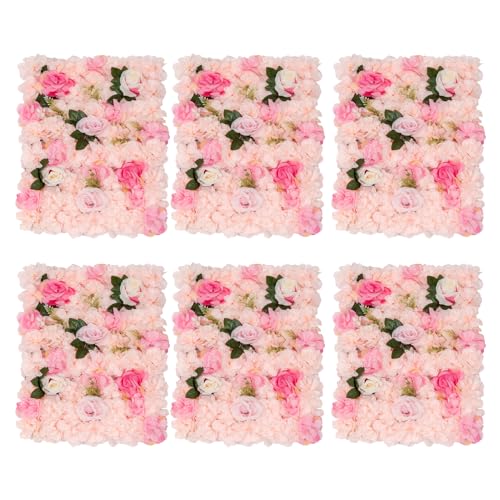 DNYSYSJ Flower Wall 12PCS 23.62"" x 15.75"" x 0.79"" Lifelike Pink & White Hydrangea Artificial Flowers Panel Silk Fabric Floral Wall Mat Rose Flower Wall Backdrop Decors, VUIFGBP4HRP04 - Rose & Greenery / 6 pieces