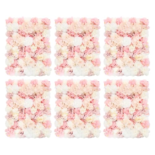 DNYSYSJ Flower Wall 12PCS 23.62"" x 15.75"" x 0.79"" Lifelike Pink & White Hydrangea Artificial Flowers Panel Silk Fabric Floral Wall Mat Rose Flower Wall Backdrop Decors, VUIFGBP4HRP04 - Mix Pink / 6 pieces