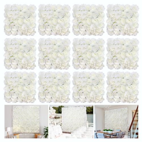 RIDDSEE12pcs Flower Wall Backdrop16.5 x16.5 Artificial Floral Panels-Maroon - White / 16.5inch