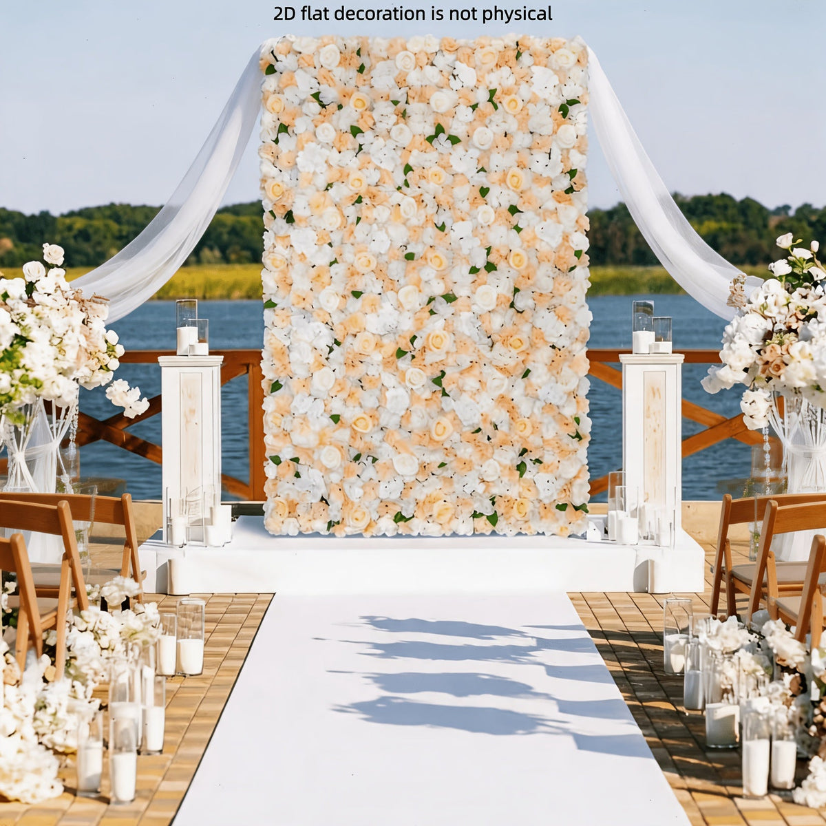 [2D Flat]36/24/12-Pack 15x15 Inch Champagne White Artificial Rose Flower Wall Panels, Interlocking Floral Backdrop Tiles for Large Wedding Stage, Reception, Anniversary, Birthday Party Event Decoration, 2D Flat
