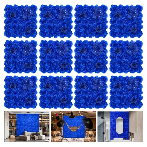 RIDDSEE12pcs Flower Wall Backdrop16.5 x16.5 Artificial Floral Panels-Maroon - Bright Blue / 16.5inch
