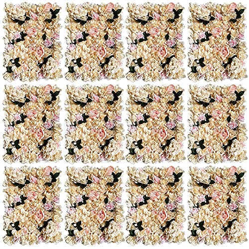 DNYSYSJ Flower Wall 12PCS 23.62"" x 15.75"" x 0.79"" Lifelike Pink & White Hydrangea Artificial Flowers Panel Silk Fabric Floral Wall Mat Rose Flower Wall Backdrop Decors, VUIFGBP4HRP04 - Pink / 12 pieces