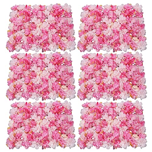 DNYSYSJ Flower Wall 12PCS 23.62"" x 15.75"" x 0.79"" Lifelike Pink & White Hydrangea Artificial Flowers Panel Silk Fabric Floral Wall Mat Rose Flower Wall Backdrop Decors, VUIFGBP4HRP04 - Light Pink Dahlia Roses / 6 pieces