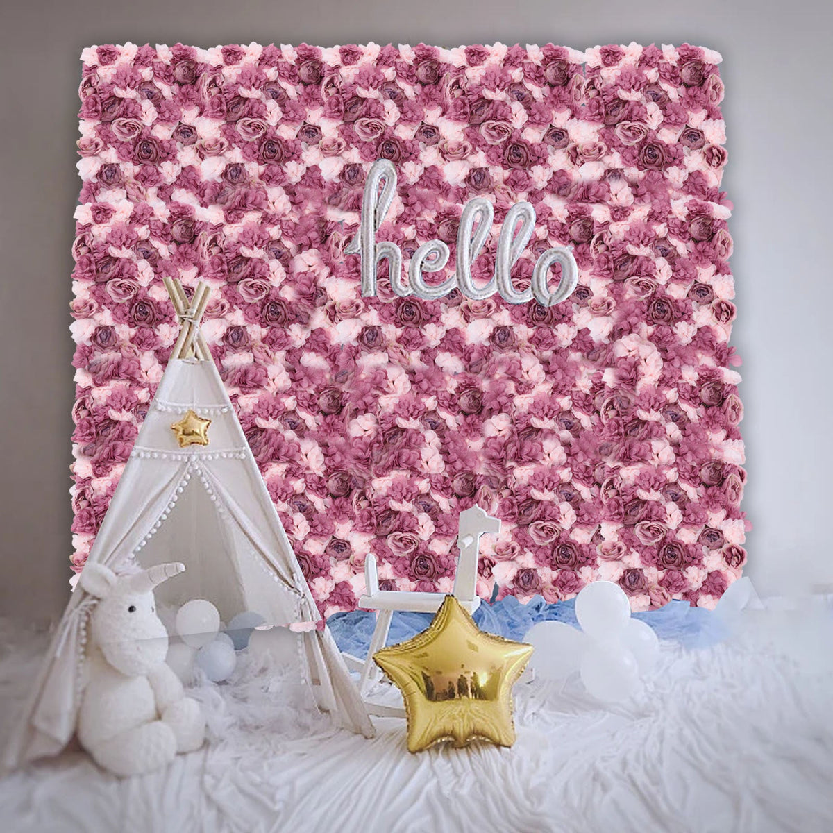 Elegant Rose and Dahlia Flower Wall Panels for Wedding and Party Decor - Realistic and Durable Artificial Flowers in Mauve and Pink, Perfect for Home, Church, Stage, and Event Backgrounds