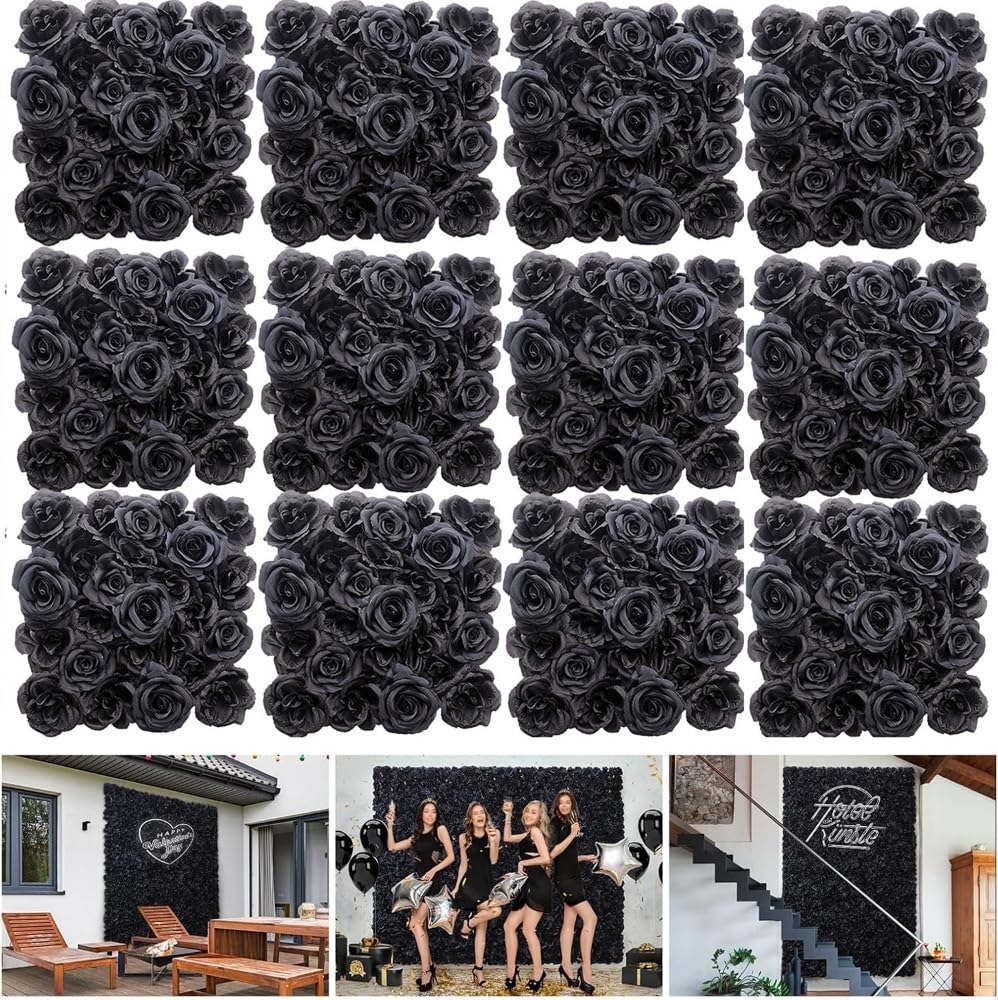 3D Flower Wall Backdrop 12 Pcs 15×15 Inch Black Dahlia