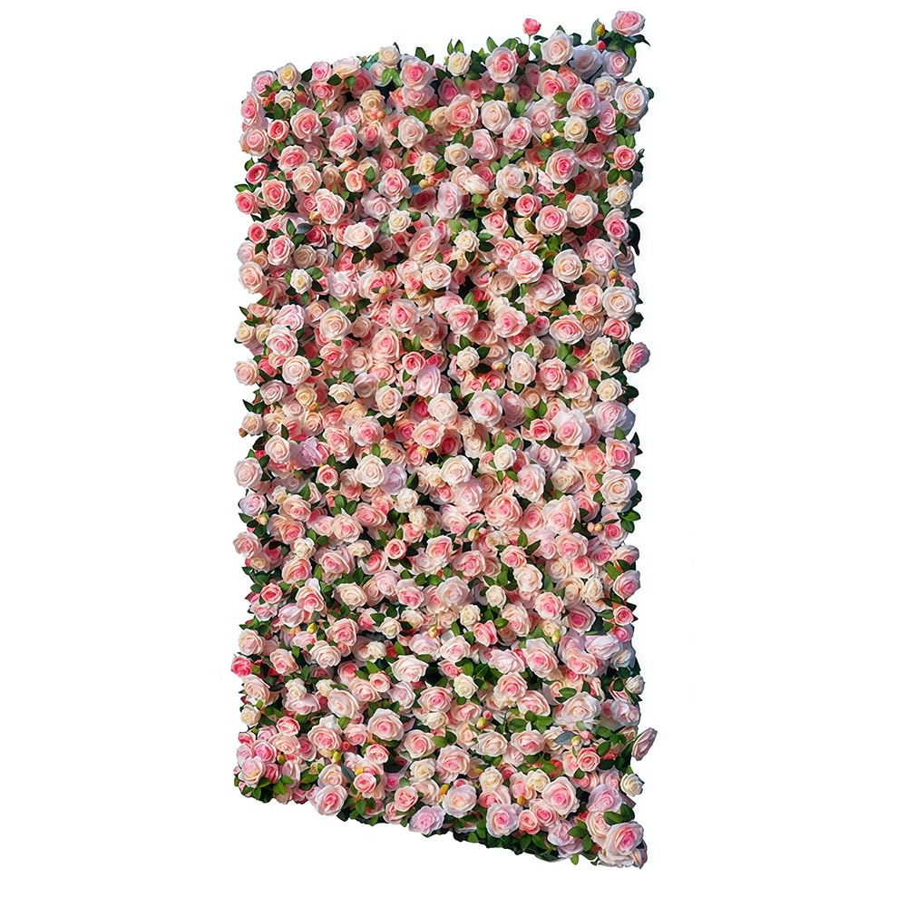 DNYSYSJ Flower Wall 12PCS 23.62"" x 15.75"" x 0.79"" Lifelike Pink & White Hydrangea Artificial Flowers Panel Silk Fabric Floral Wall Mat Rose Flower Wall Backdrop Decors, VUIFGBP4HRP04