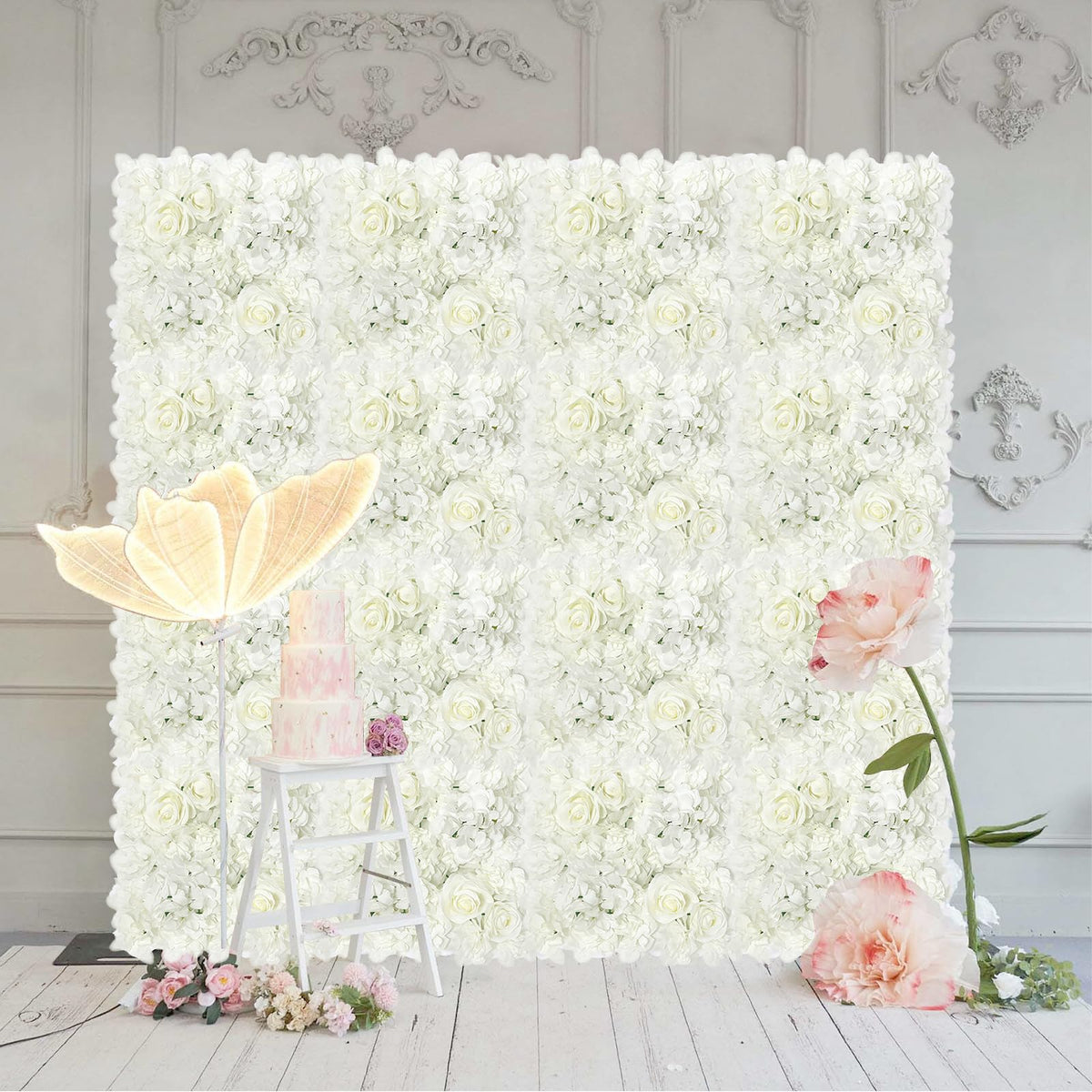 Artificial Silk Flower Wall Panel Decorative Floral Background Silk Rose Mat for Wedding Party Backdrop Wall Decor Shop Photo Backdrop Floral Wall Arrangement 12 Pcs 15 * 15in
