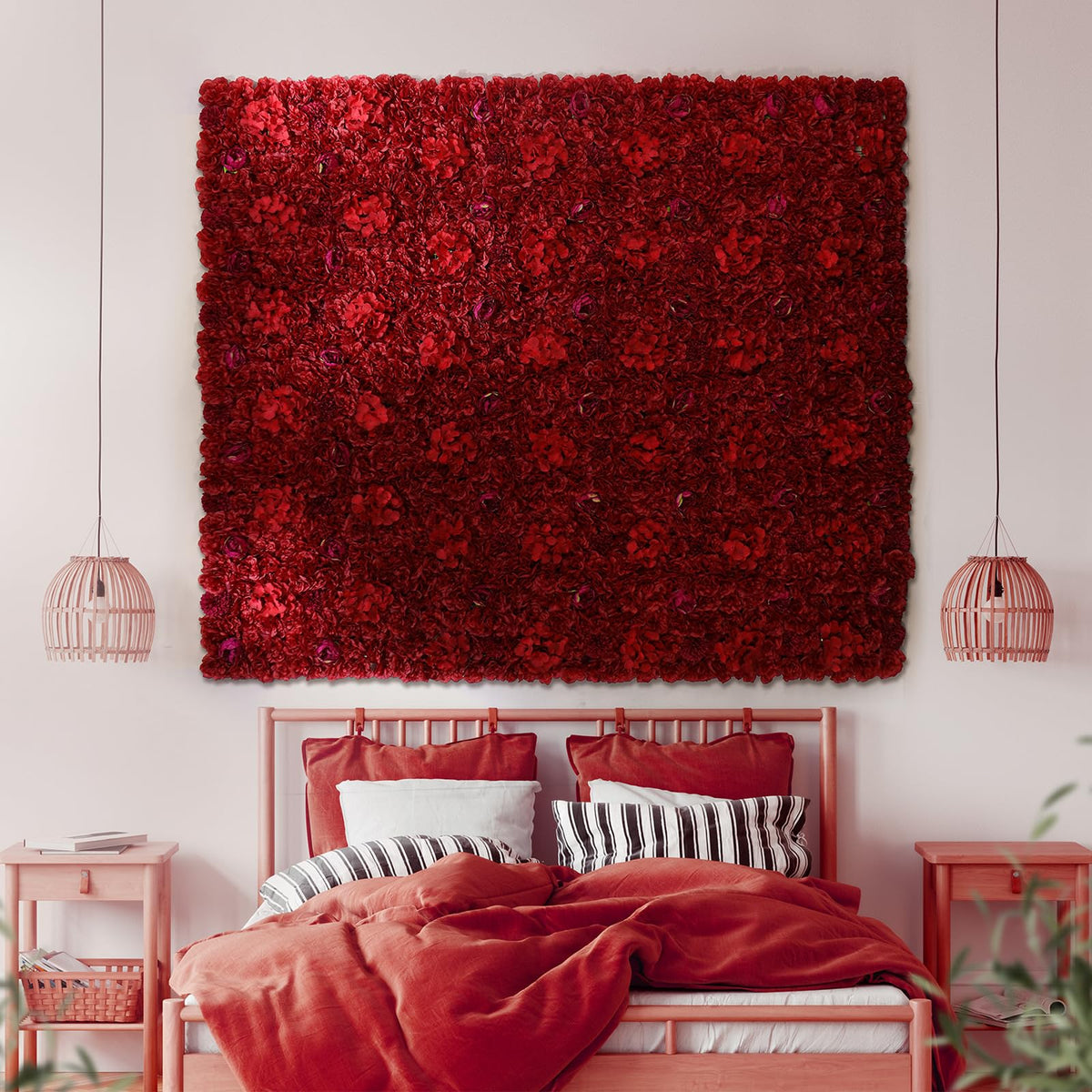 RIDDSEE12pcs Flower Wall Backdrop16.5 x16.5 Artificial Floral Panels-Maroon