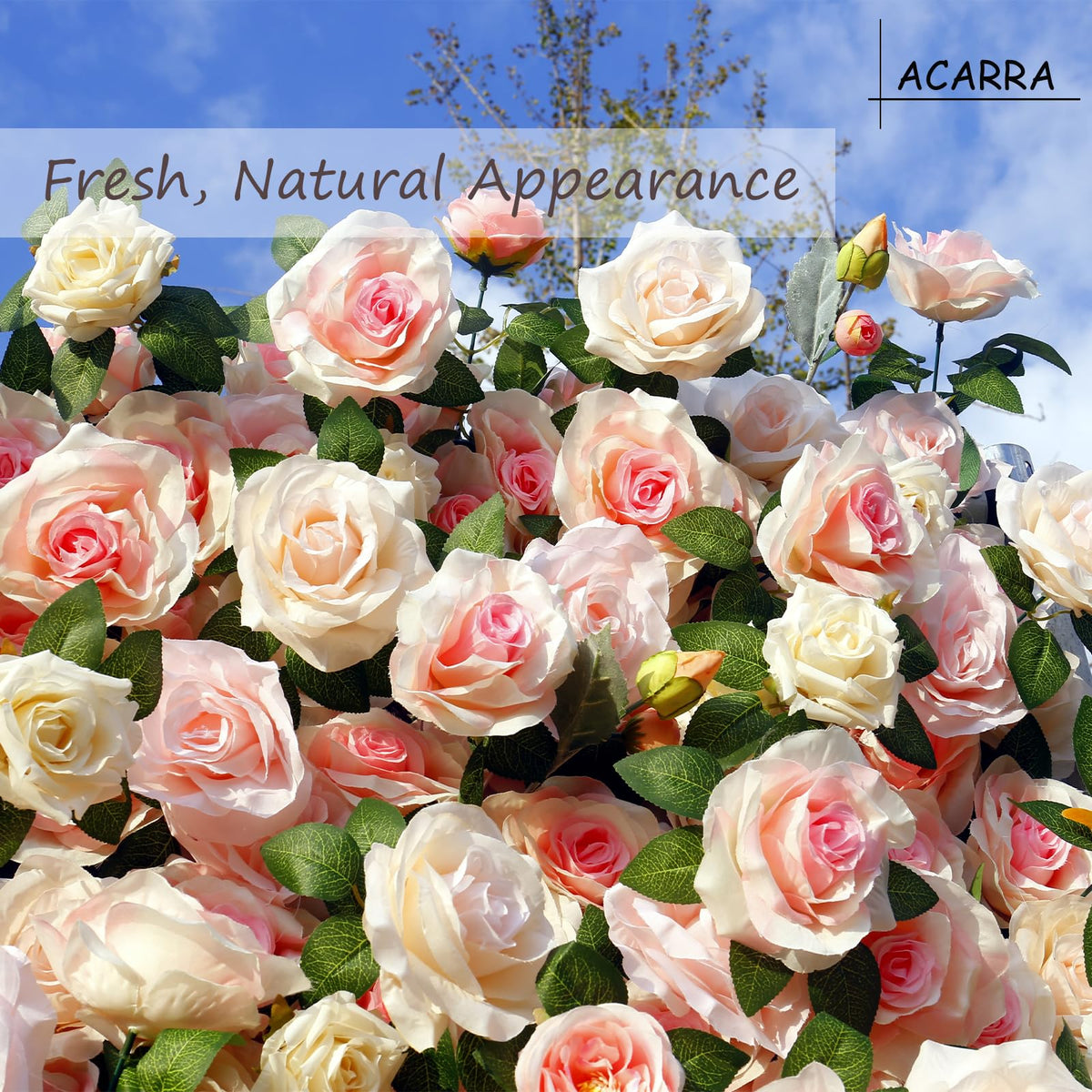 Artificial Flower Wall Backdrop 8×8 ft (2.4×2.4 m), 2 Panels 4×8 ft Each, Realistic Blooms for Wedding Ceremony, Photo Booth & Baby Shower,Stand/Frame Not Included