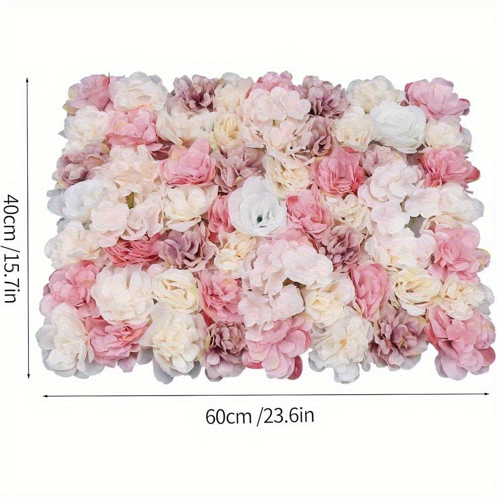 Floral Background Decoration Panel Flower Panel with Silk Rose Artificial Flower Wall Artificial Silk Flower Wall Panel Faux Flowers Combo Set for Banquet Wedding 12pcs Party Decoration Tools