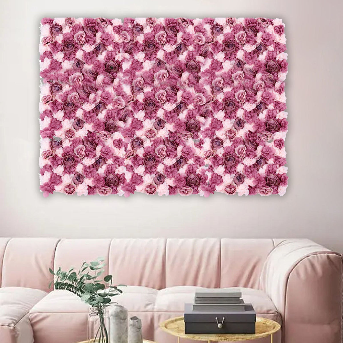 Elegant Rose and Dahlia Flower Wall Panels for Wedding and Party Decor - Realistic and Durable Artificial Flowers in Mauve and Pink, Perfect for Home, Church, Stage, and Event Backgrounds