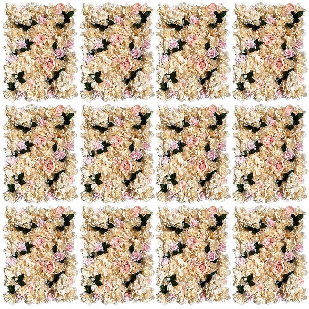 12pcs Artificial Rose Flower Wall Panel Bouquet Wedding Party Backdrop Decor