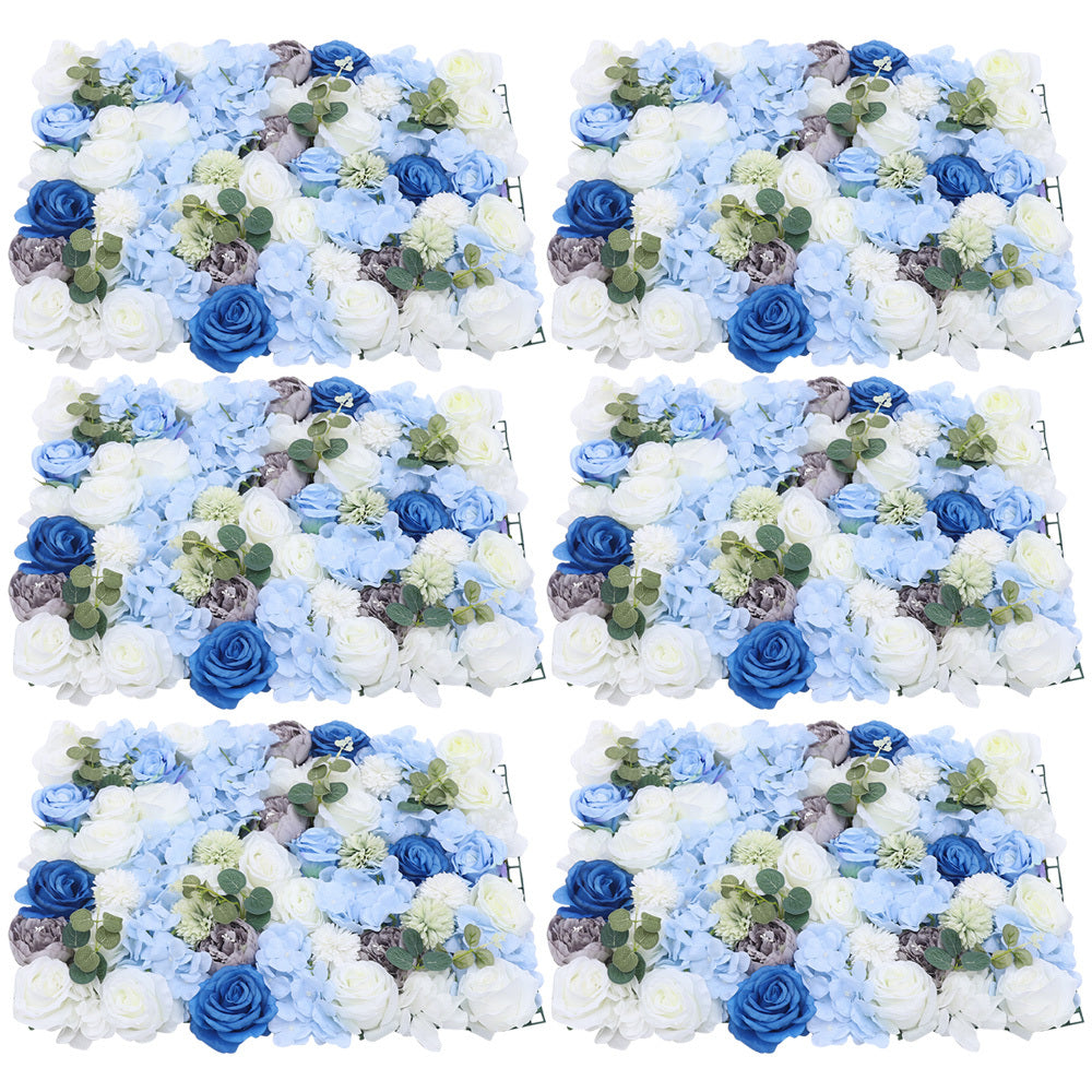 6 Pack Large Artificial Flower Wall Panel with -like Hydrangea & Roses - Blue Wedding Backdrop, Reusable Panels (23.6"x15.7") for /Outdoor Party Decor, Plastic Flowers for Wedding Arch, Bridal, Photo Background - Easy