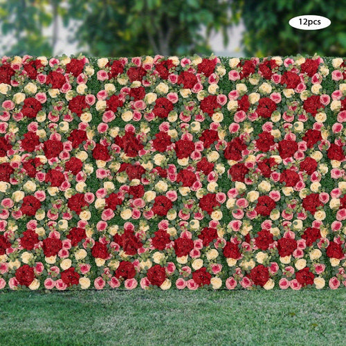 12pcs Artificial Flower Wall Panel Backdrop Wedding Rose Hydrangea Flower Decor