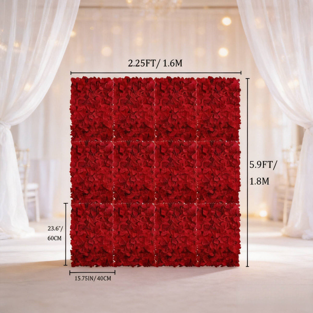 12pcs Flower Wall Panel Backdrop- 24 X 16 Inch Red Wall Decor Artificial Hydrangea Floral Panels for Wedding Party Baby Bridal Shower Christmas Wall Decor- 3D Fake Flower Backdrop Decoration