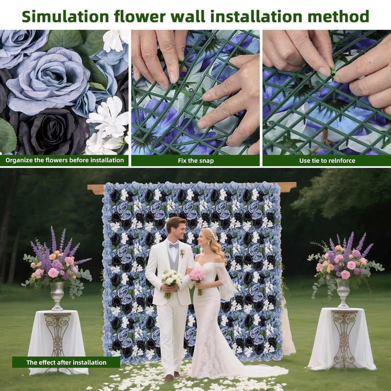 MilleLoom 3D Flower Wall Panels - 15x15 Inch Artificial Silk Rose Backdrop with Mesh Backing | Seamless Design for Wedding, Baby Shower, Valentine's Day and Party D r, Blue