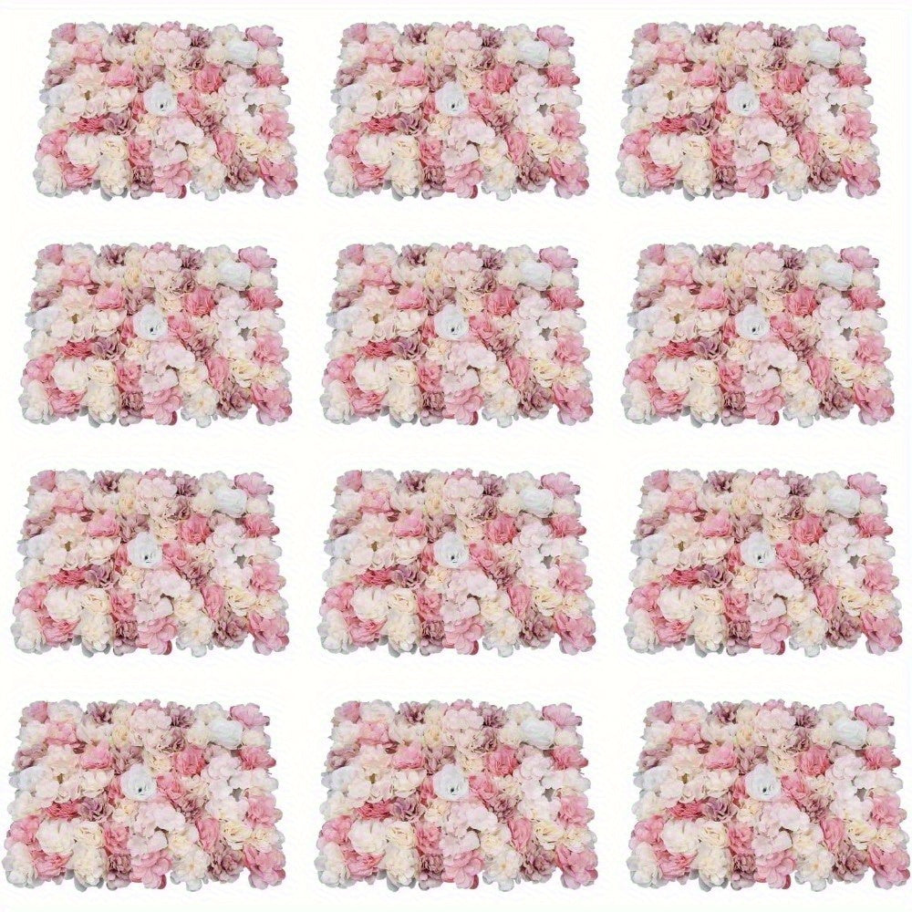 Floral Background Decoration Panel Flower Panel with Silk Rose Artificial Flower Wall Artificial Silk Flower Wall Panel Faux Flowers Combo Set for Banquet Wedding 12pcs Party Decoration Tools