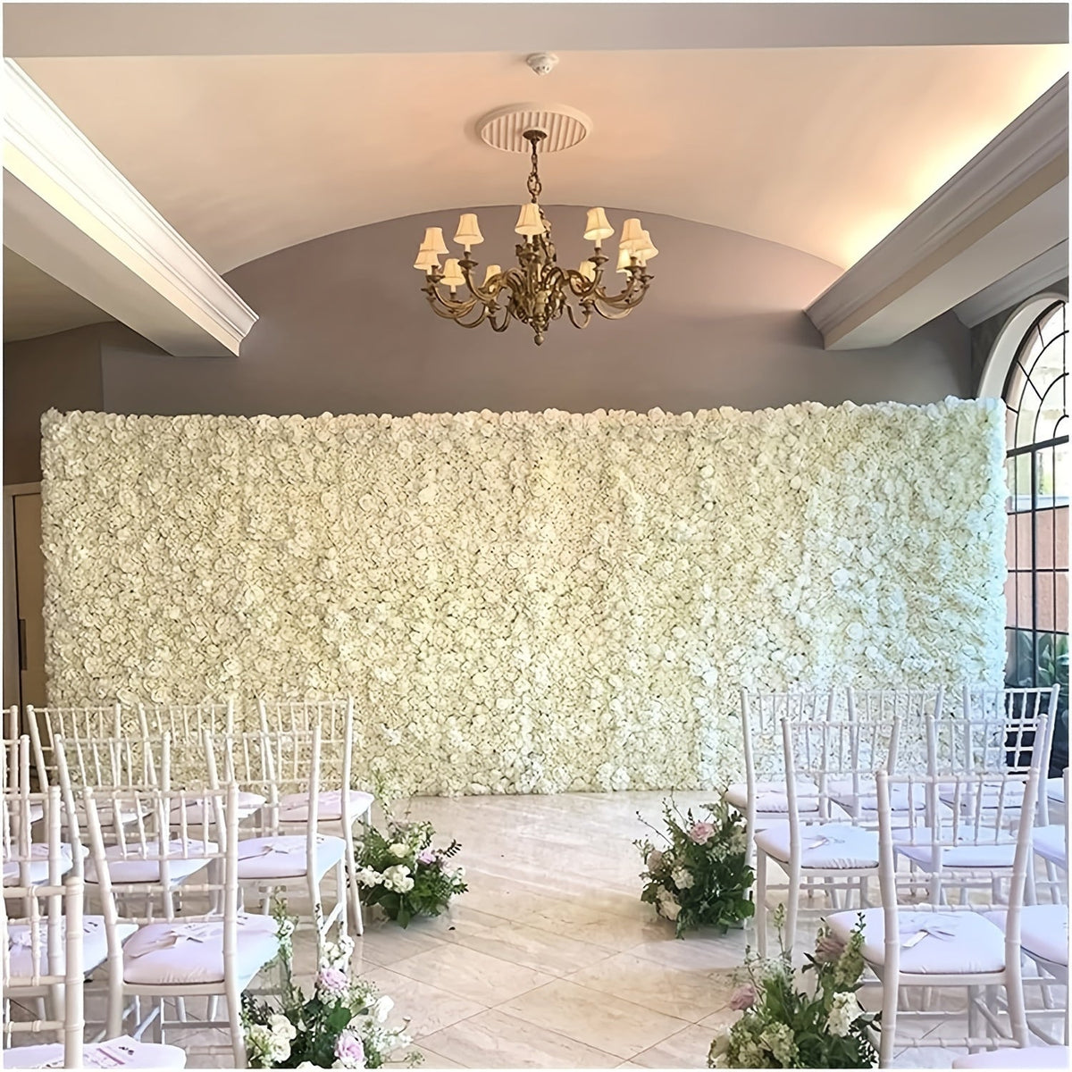 6pcs Artificial White Roses Wall Decor, 15x15 Inch Polyester Flower Panels Backdrops for Wedding, Bridal Shower, Birthday, Anniversary, Seasonal Events - No Electricity Needed, Featherless