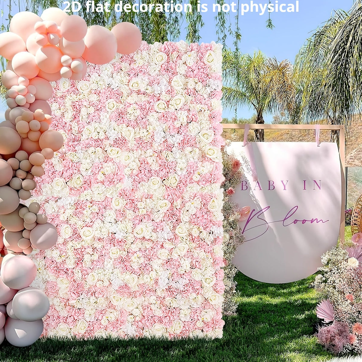 12/24 Packs [2D Flat] & White Artificial Floral Wall Panels with Flower Backdrop Suitable for Wedding, Baby Shower, Baptism Decor - 15x15 Panels for / Parties,, Valentine' Day, Mother' Day - Install, 2D Flat
