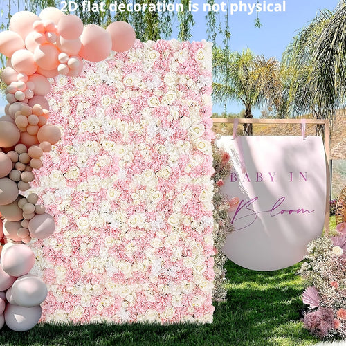 12/24 Packs [2D Flat] & White Artificial Floral Wall Panels with Flower Backdrop Suitable for Wedding, Baby Shower, Baptism Decor - 15x15 Panels for / Parties,, Valentine' Day, Mother' Day - Install, 2D Flat