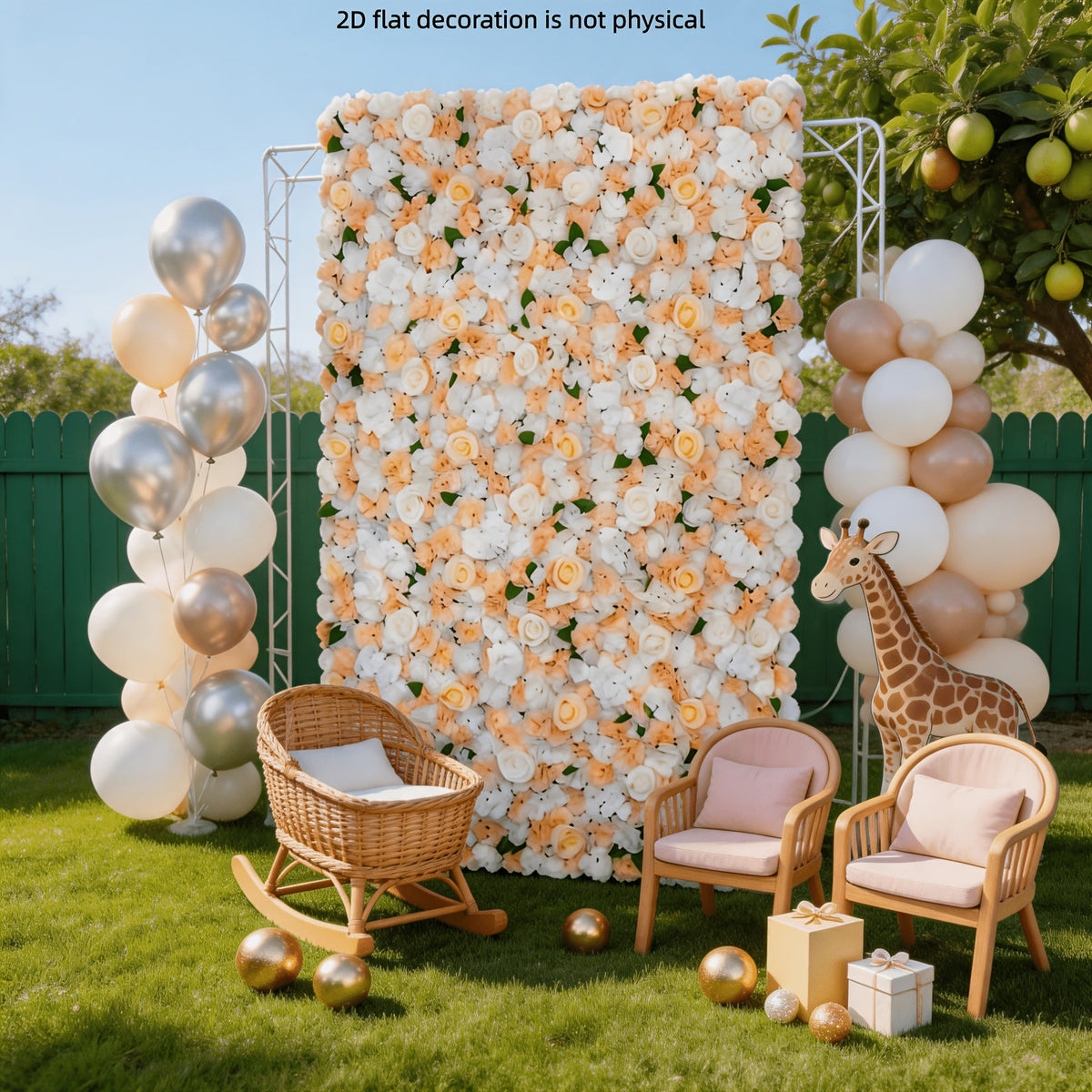 [2D Flat]36/24/12-Pack 15x15 Inch Champagne White Artificial Rose Flower Wall Panels, Interlocking Floral Backdrop Tiles for Large Wedding Stage, Reception, Anniversary, Birthday Party Event Decoration, 2D Flat